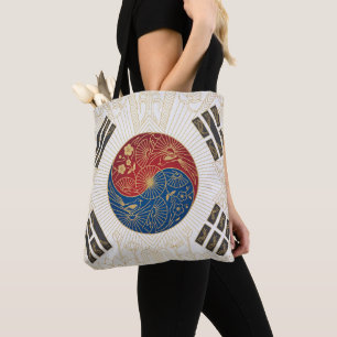 Art Deco Heritage Flag South Korea Custom Name Tote Bag