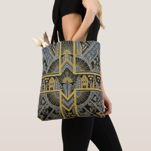 Art Deco Heritage Flag Sweden Custom Name Tote Bag
