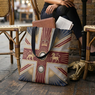 Art Deco Heritage Flag United Kingdom Custom Name Tote Bag