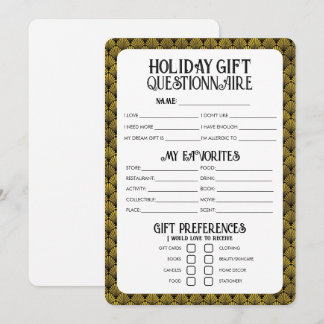 Art Deco Holiday Gift Questionnaire Card
