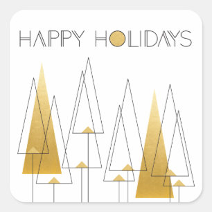 Art Deco Holiday Trees Square Sticker