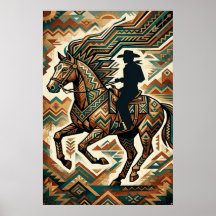 Art Deco Horse and Rider Poster - Geometric Wester