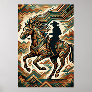 Art Deco Horse and Rider Poster - Geometric Wester