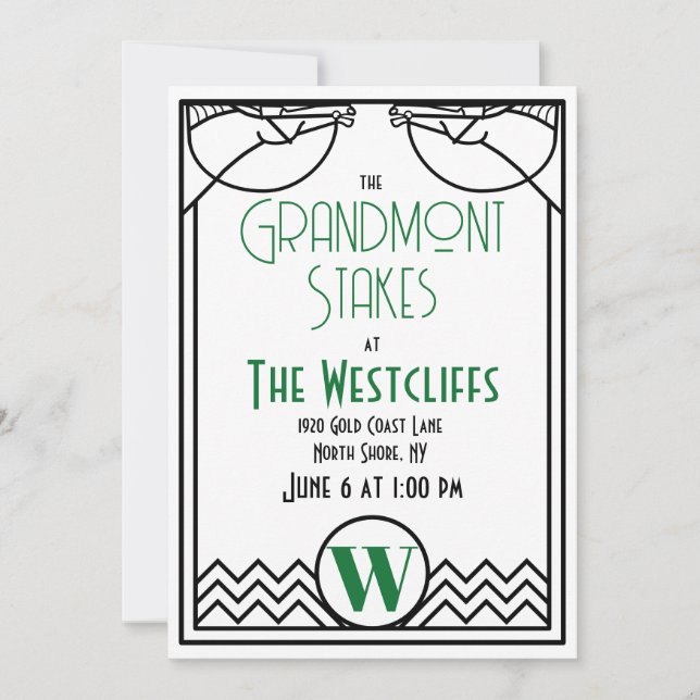 Art Deco Horse Racing Party with Green Accents Invitation (Front)