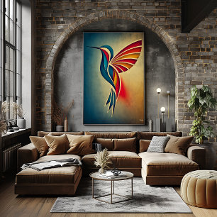 Art Deco Hummingbird Abstract Geometric Bird Wall  Poster