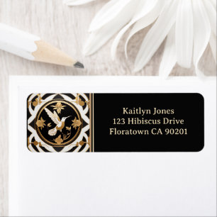 Art Deco Hummingbird Bird Black White Gold Address
