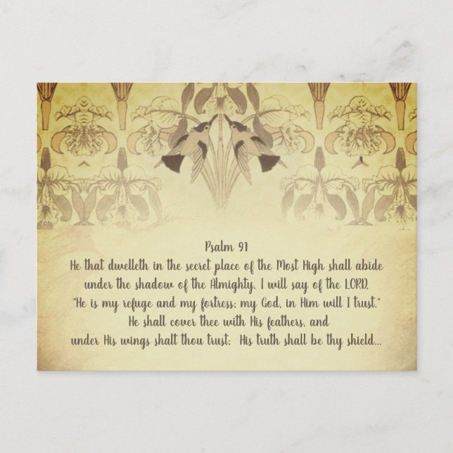 Art Deco Hummingbird He is My Refuge Psalm 91 Postcard (Front)