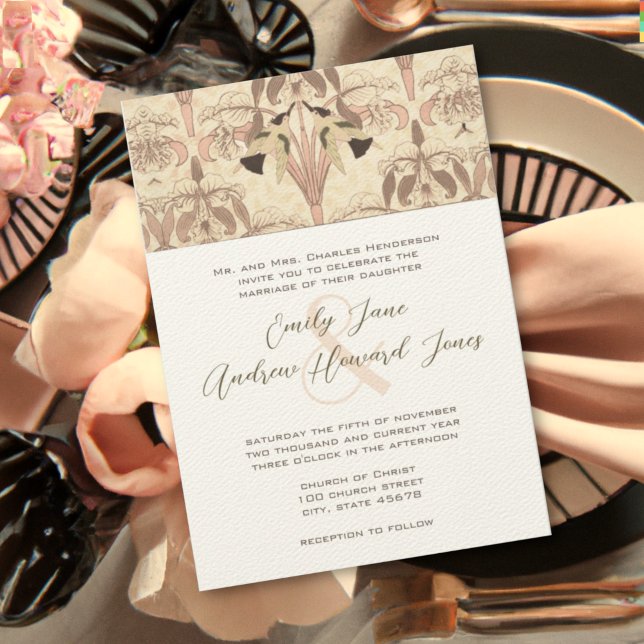 Art Deco Hummingbirds Peachy Rose Quartz Wedding Invitation (Creator Uploaded)