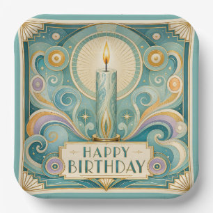 Art Deco Illuminated Candle Birthday Paper Plate