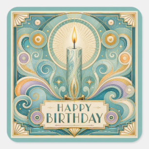 Art Deco Illuminated Candle Birthday Square Sticker