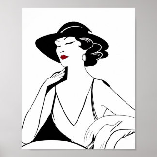 Art Deco Illustrated Glamourous Woman Poster