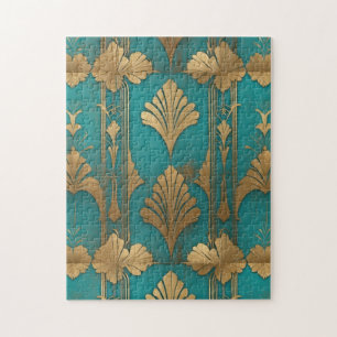 Art Deco In Blue And Gold Jigsaw Puzzle