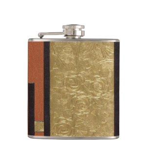 Art Deco In Gold And Tan Hip Flask