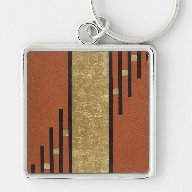 Art Deco In Gold And Tan Key Ring (Front)