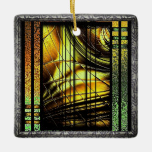 Art Deco In Green And Gold Ceramic Ornament