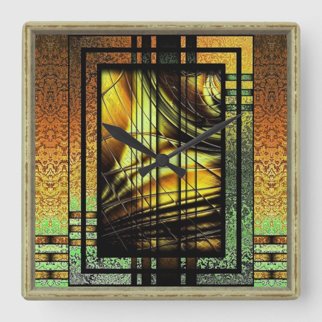 Art Deco In Green And Gold Large Clock (Front)