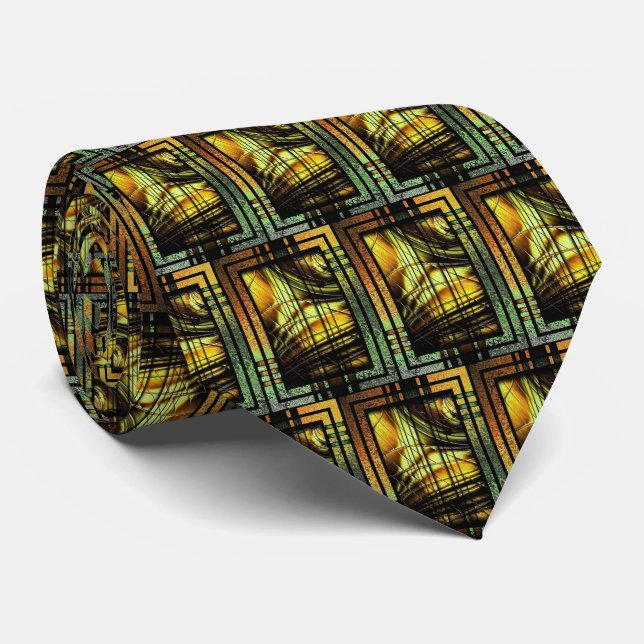 Art Deco In Green And Gold Neck Tie (Rolled)