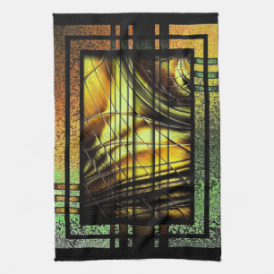 Art Deco In Green And Gold Tea Towel