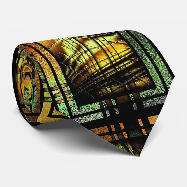Art Deco In Green And Gold Tie (Rolled)