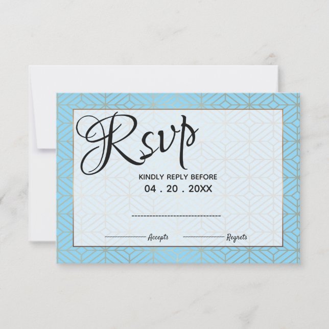 Art Deco in Turquoise and gold diamond border RSVP (Front)