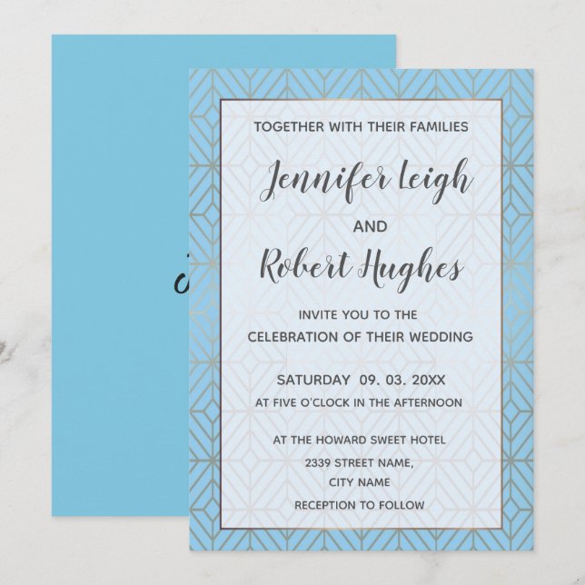 Art Deco in Turquoise and gold wedding invitation (Front/Back)