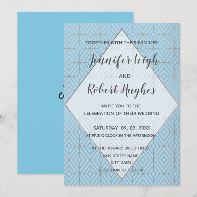 Art Deco in Turquoise and gold wedding invitation (Front/Back)