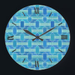 Art Deco industrial chic - soft blue Large Clock<br><div class="desc">An Art Deco inspired geometric abstract print in soft shades of blue,  turquoise and white - digital design</div>