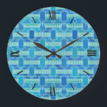 Art Deco industrial chic - soft blue Large Clock<br><div class="desc">An Art Deco inspired geometric abstract print in soft shades of blue,  turquoise and white - digital design</div>