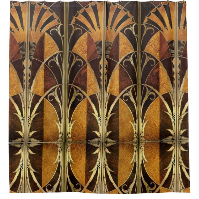 ART DECO INLAID WOOD SHOWER CURTAIN (Front)
