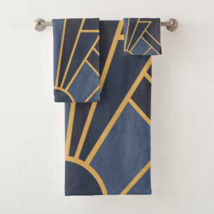 Art Deco inspiration in blue and gold Bath Towel Set
