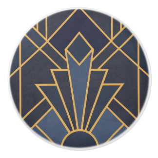 Art Deco inspiration in blue and gold Ceramic Knob