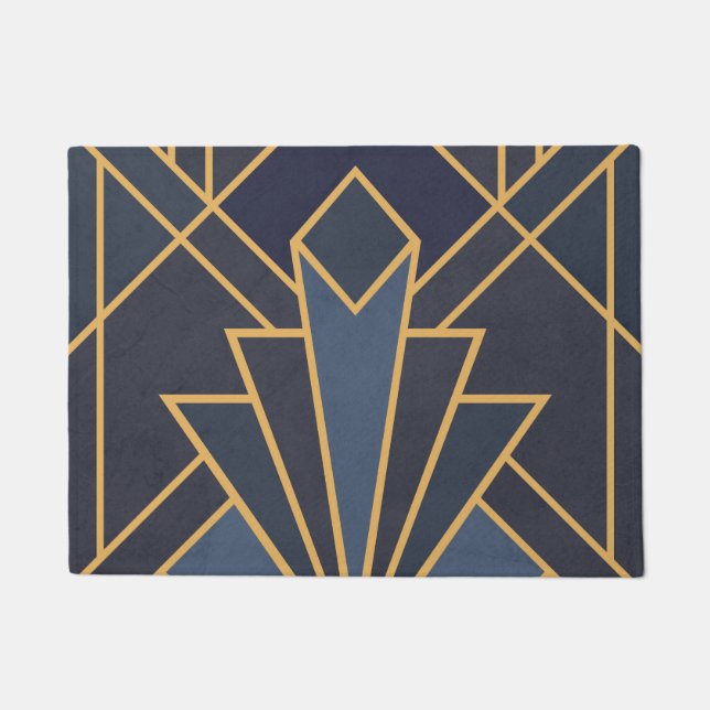 Art Deco inspiration in blue and gold Doormat (Front)
