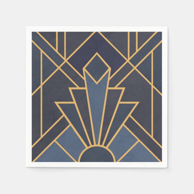 Art Deco inspiration in blue and gold Napkin (Front)