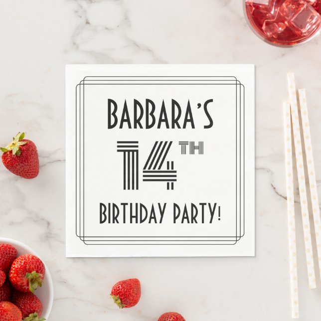 Art Deco Inspired 14th Birthday Party, Custom Name Napkin (Insitu)