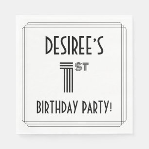 Art Deco Inspired 1st Birthday Party, Custom Name Napkin