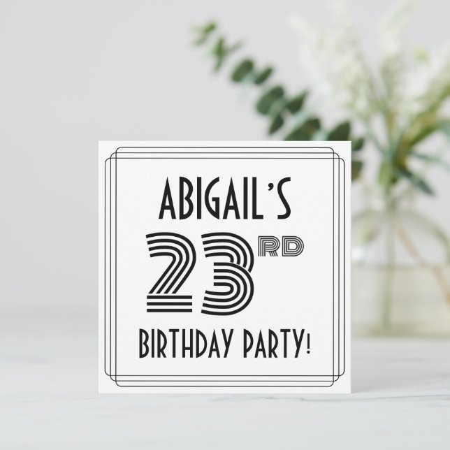 Art Deco Inspired 23rd Birthday Party, Custom Name Invitation (Standing Front)
