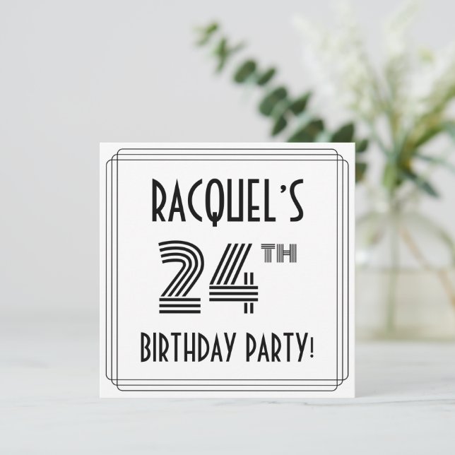 Art Deco Inspired 24th Birthday Party, Custom Name Invitation (Standing Front)