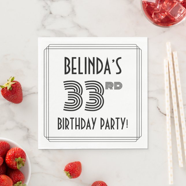Art Deco Inspired 33rd Birthday Party, Custom Name Napkin (Insitu)