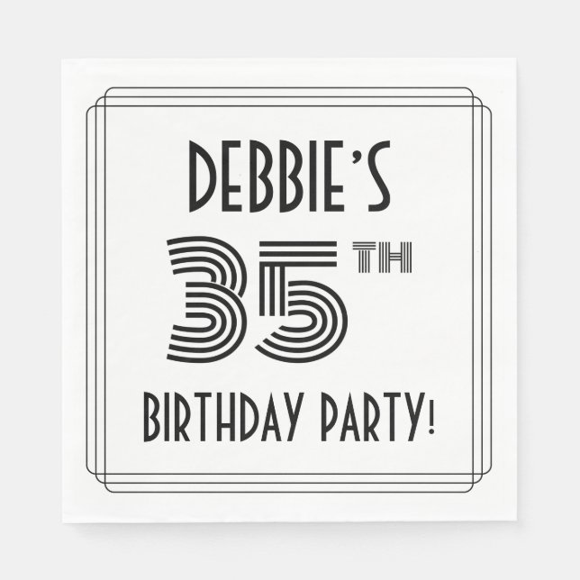 Art Deco Inspired 35th Birthday Party, Custom Name Napkin (Front)