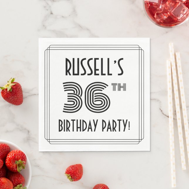 Art Deco Inspired 36th Birthday Party, Custom Name Napkin (Insitu)