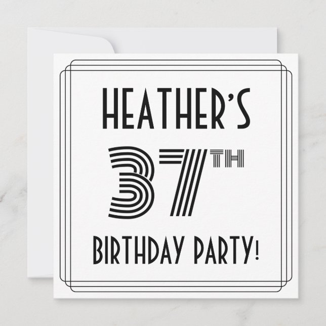 Art Deco Inspired 37th Birthday Party, Custom Name Invitation (Front)