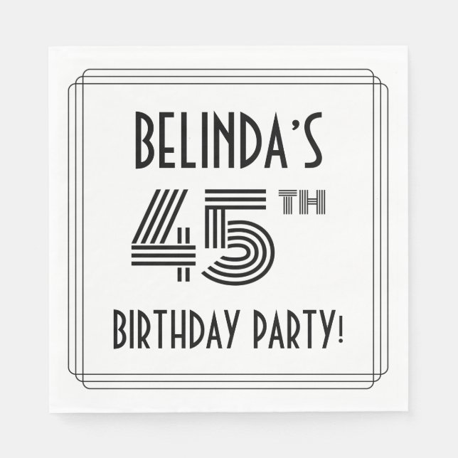Art Deco Inspired 45th Birthday Party, Custom Name Napkin (Front)