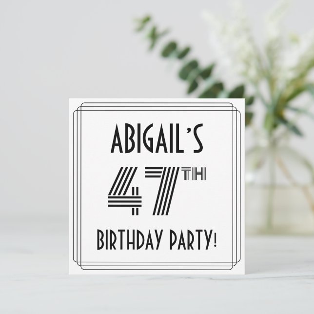 Art Deco Inspired 47th Birthday Party, Custom Name Invitation (Standing Front)
