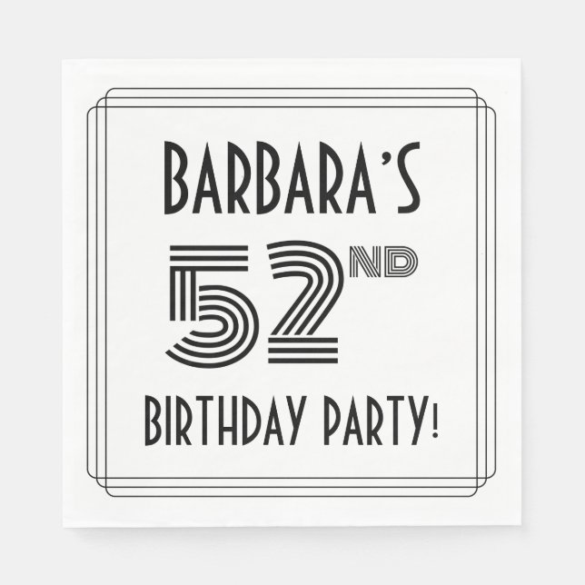 Art Deco Inspired 52nd Birthday Party, Custom Name Napkin (Front)