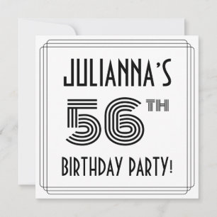 Art Deco Inspired 56th Birthday Party, Custom Name Invitation