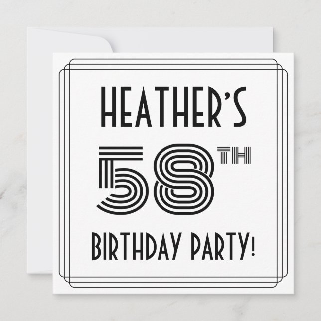 Art Deco Inspired 58th Birthday Party, Custom Name Invitation (Front)