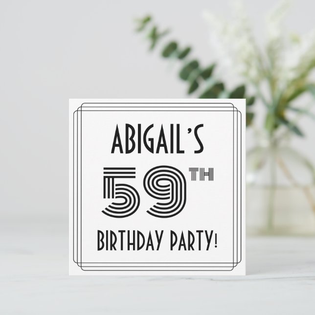 Art Deco Inspired 59th Birthday Party, Custom Name Invitation (Standing Front)