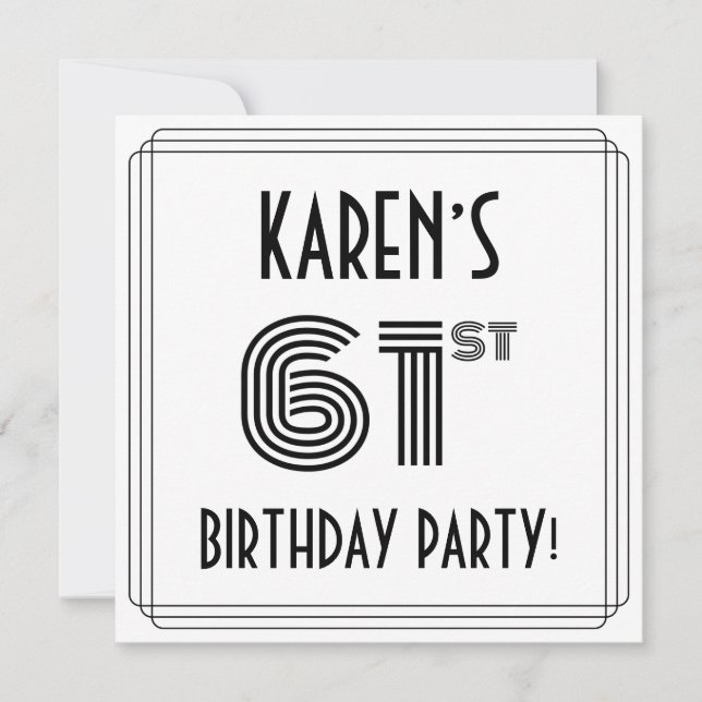 Art Deco Inspired 61st Birthday Party, Custom Name Invitation (Front)