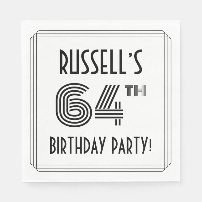 Art Deco Inspired 64th Birthday Party, Custom Name Napkin (Front)