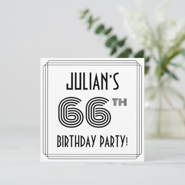 Art Deco Inspired 66th Birthday Party, Custom Name Invitation (Standing Front)